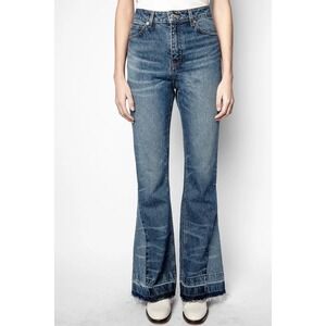 Zadig & Voltaire Jane B Flare Jeans Size 27 High Rise Frayed Hem Distressed Blue